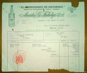 Facturas antiguas: Factura de fábrica de aguardientes, licores y jarabes El Principado de Asturias. Oviedo. 1951